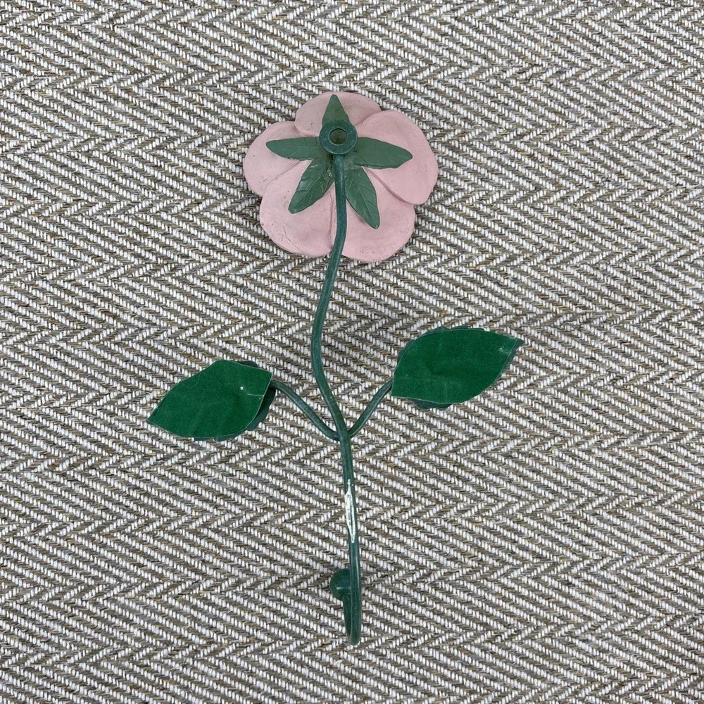 Pink Enameled Rose Wall Hook Shabby Chic French Country Cottagecore 8'
